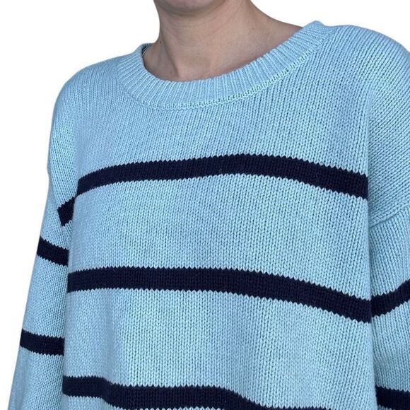 New Lane Bryant Blue Striped Boxy Pullover Chunky Sweater Crewneck Size 18 20 - Picture 3 of 10
